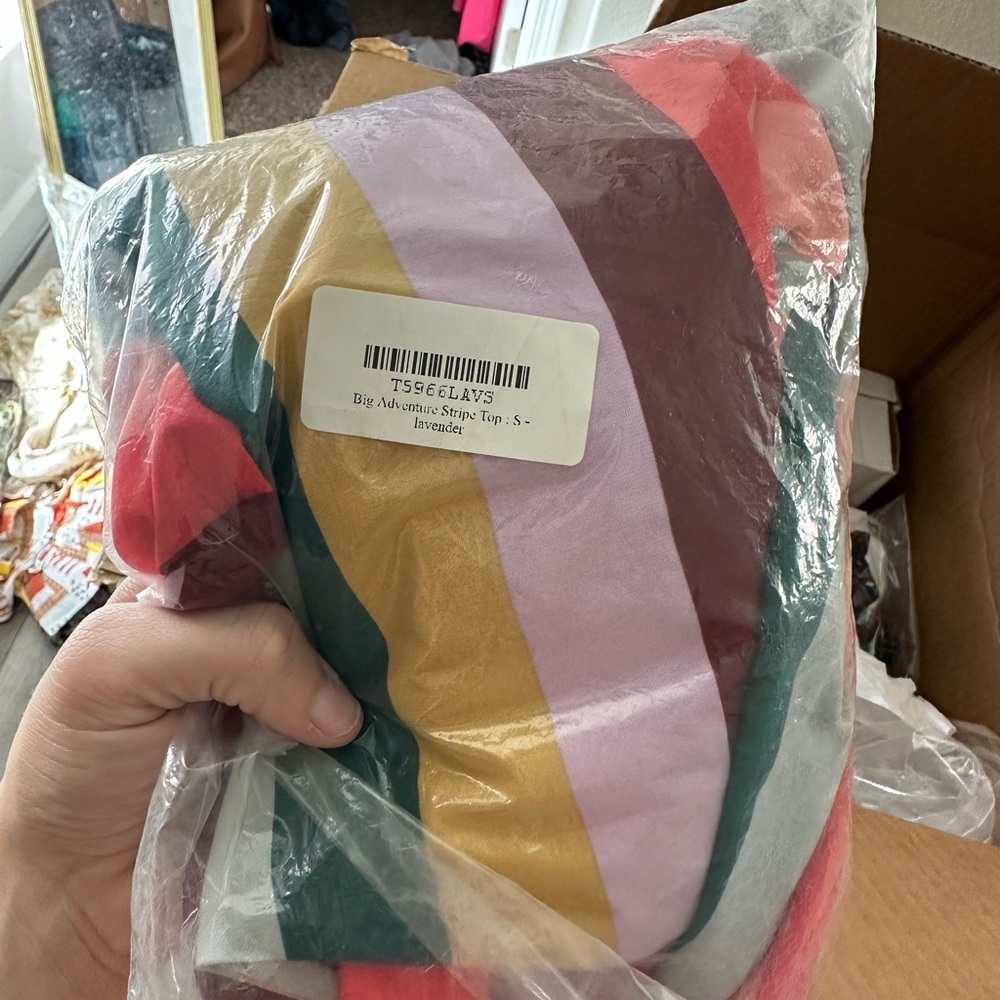 Impressions Vibrant Striped One-Shoulder Blouse - Picture 2 of 2